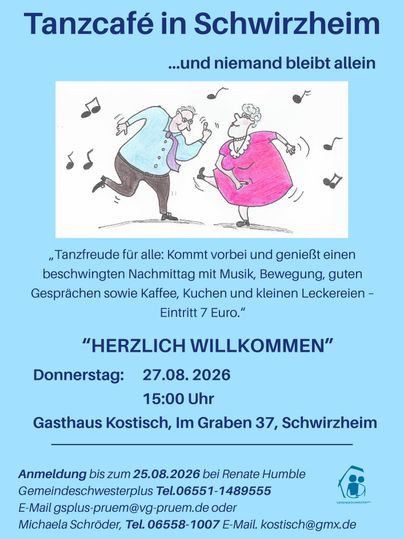 A cheerful dance café in Schwirzheim with music, movement, and good conversations. Admission costs 7 euros and there is coffee as well as cake.