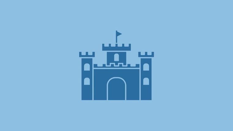 A simple blue image of a castle with towers and a flag. It symbolizes a fairy tale or child-friendly environment.