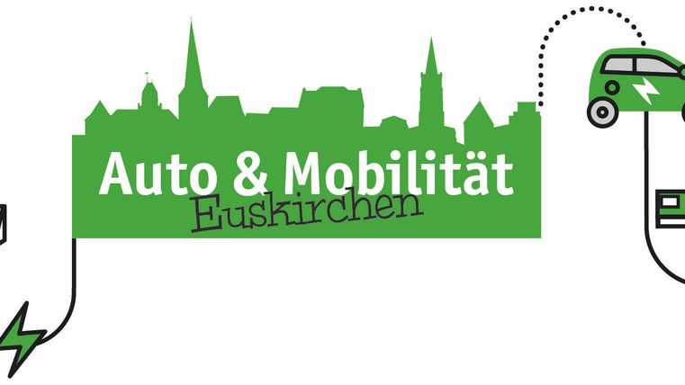 Logo met fiets, E-auto en trein