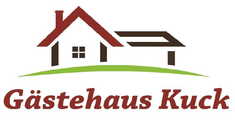 Ein einfaches Logo des Gästehaus Kuck. Es zeigt ein Haus mit dem Schriftzug "Gästehaus Kuck" darunter.
