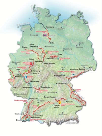 Deutschland-Karte mit Verortung der Top Trails of Germany