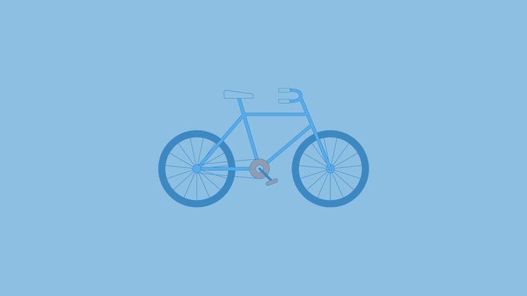 A simple blue bicycle on a light blue background. The design is minimalist and modern.