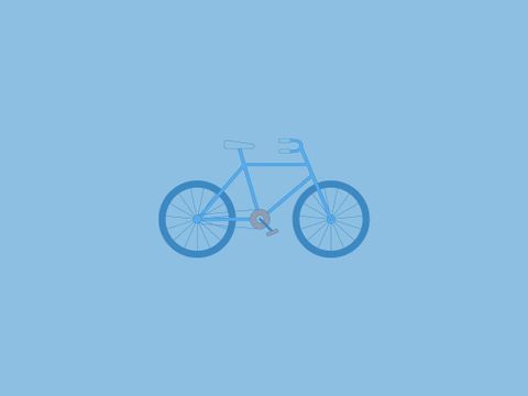 Een eenvoudig blauwe fiets op een lichtblauwe achtergrond. De afbeelding straalt een rustige en minimalistische sfeer uit.