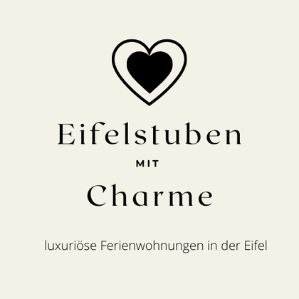 An elegant logo featuring the inscription "Eifelstuben mit Charme". It offers luxurious holiday apartments in the Eifel.