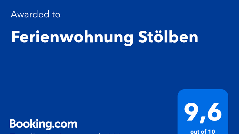 An award for the holiday apartment Stölben. The rating is 9.6 out of 10.