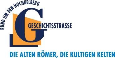 Ein Logo mit der Aufschrift "Geschichtsstraße" und dem Slogan "Die alten Römer, die kultigen Kelten". Es verbindet historische Themen mit einer ansprechenden grafischen Gestaltung.