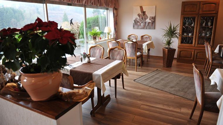 An inviting restaurant with wooden floors and large windows. Tables are set and plants create a pleasant atmosphere.