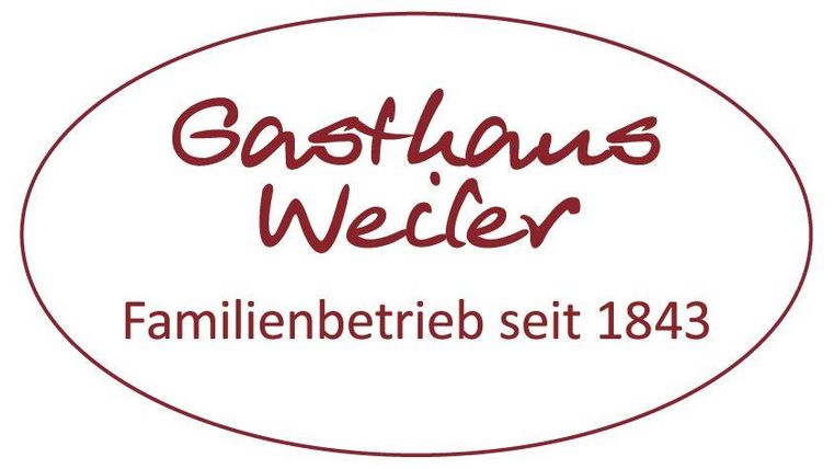 Een bord van herberg Weiler. Het toont aan dat het bedrijf sinds 1843 een familiebedrijf is.