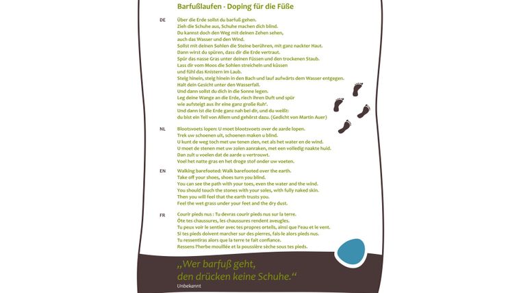 An informative poster about a barefoot area with various tips for the feet. It includes instructions and benefits of barefoot running.