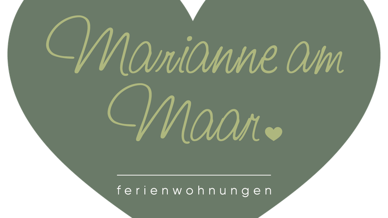 Herzförmiges Logo für "Marianne am Maar". Es zeigt den Schriftzug und die Bezeichnung für Ferienwohnungen.