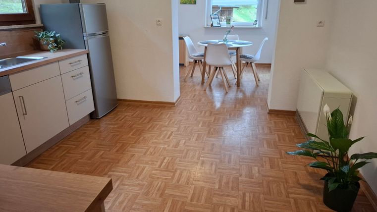 A kitchen with a view of the forest is beautiful! Nature provides peace and a pleasant atmosphere while cooking.