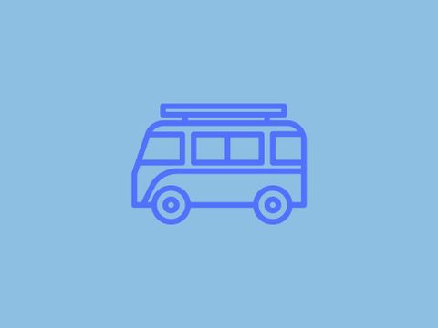A blue delivery van on a light blue background. The vehicle has a simple, modern design.