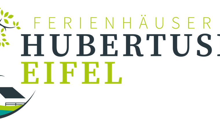 Een modern logo voor vakantiehuizen in de Eifel. Het toont een gestileerde boomgrafiek met een huis en een groen landschapselement.