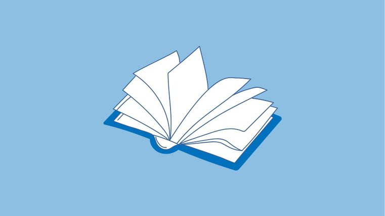 Een geopend boek op een blauwe achtergrond. De pagina's zijn duidelijk en eenvoudig weergegeven.