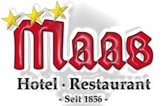 A logo of the hotel and restaurant "Maas" with three stars. It has been in operation since 1856.