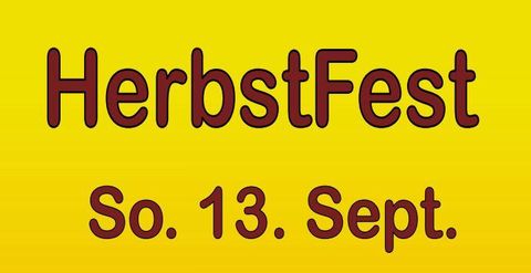 Een kleurrijke poster voor het HerfstFest. De datum is zondag 13 september.