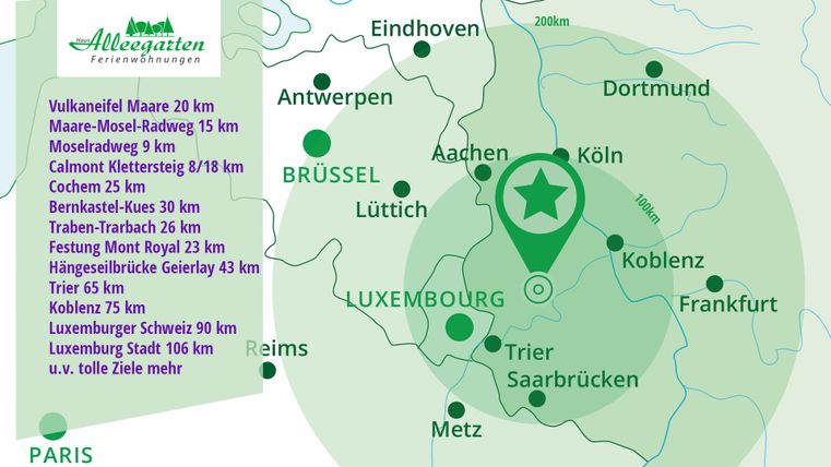 Bad Bertrich ligt centraal en goed bereikbaar tussen de Eifel en de Moezel. Slechts 1 uur van Keulen/Bonn en 1 uur van Frankfurt en Luxemburg