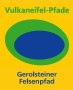 Logo van het Gerolsteiner Felsenpfad: groen en blauw ovaal op een gele achtergrond, met de woorden "Vulkaneifel-Pfade" en "Gerolsteiner Felsenpfad"., © Natur- und Geopark Vulkaneifel GmbH