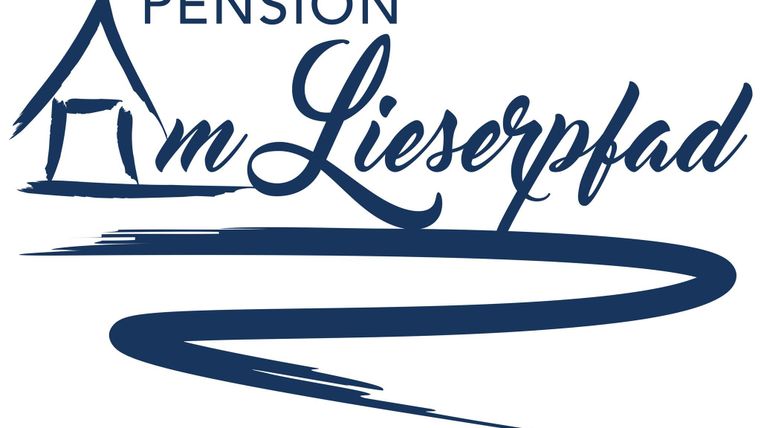 Ein Logo der Pension "Am Lieserpfad". Es zeigt einen geschwungenen Schriftzug in Blau.
